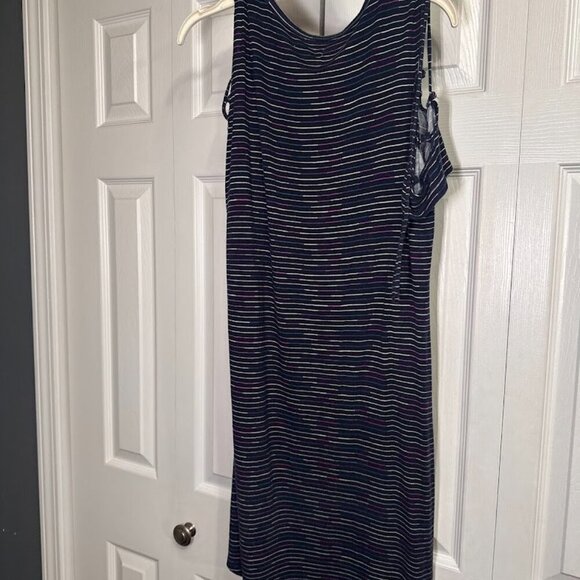 Maurices Blue Striped 24/7 Dress Elbow Sleeve Lace Up Arm & Shoulder Women's Med - Picture 9 of 11